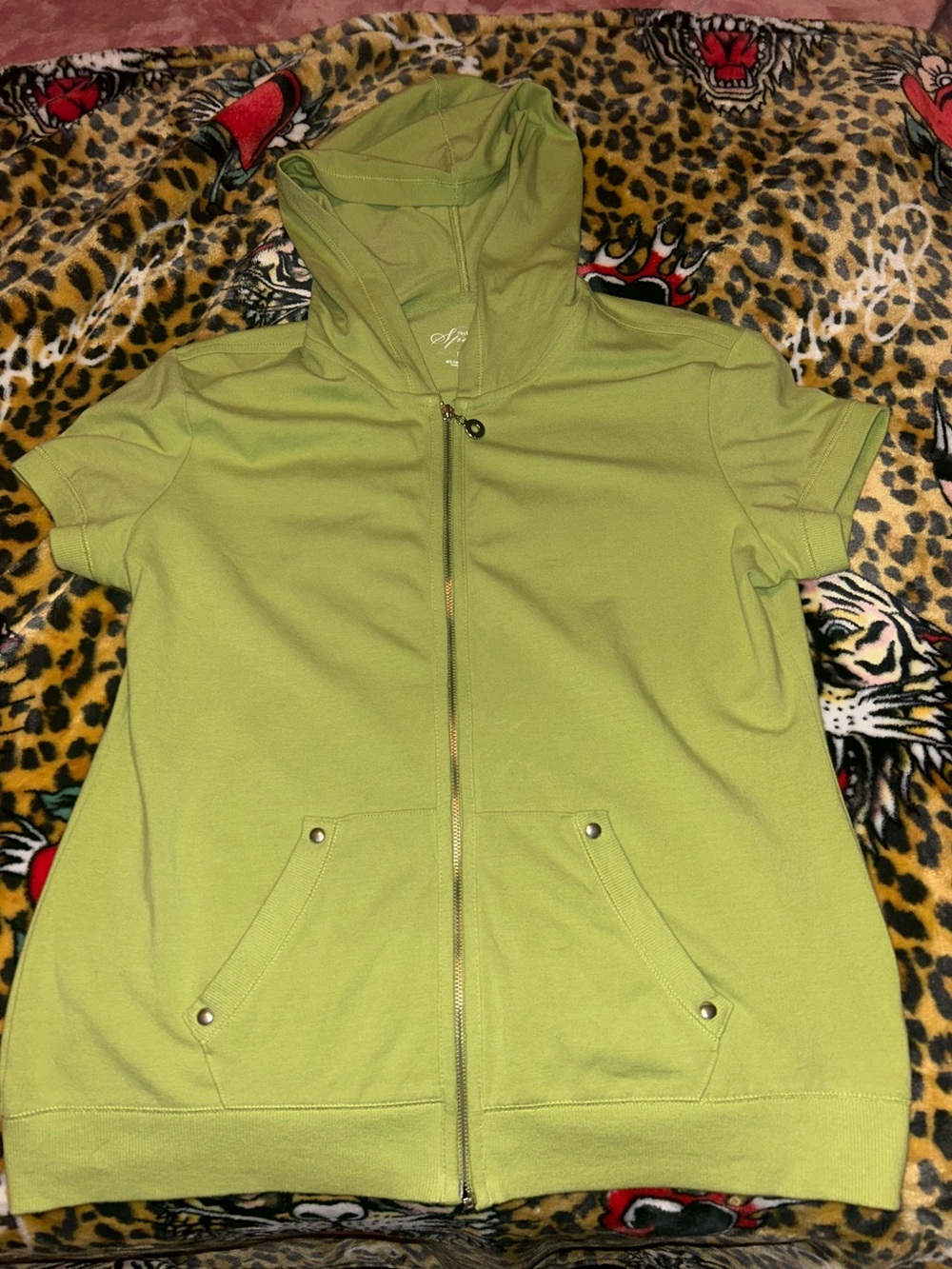 Style & Co. Short-Sleeve Zip Hoodie in Light Green